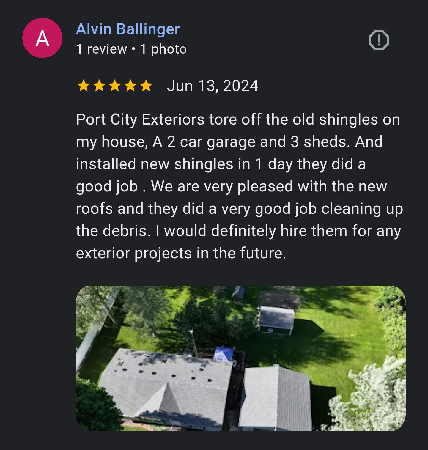 Google review from Alvin Ballinger
