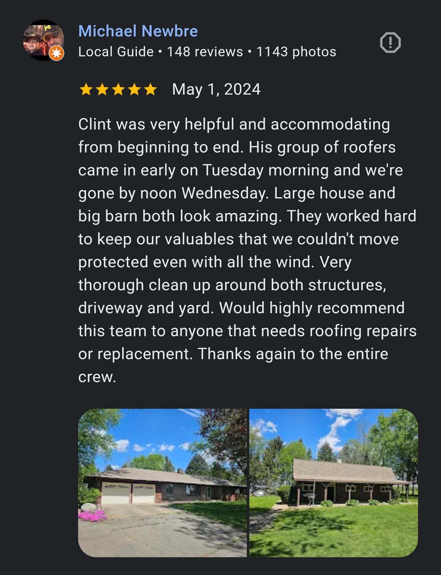 Google review from Michael Newbre