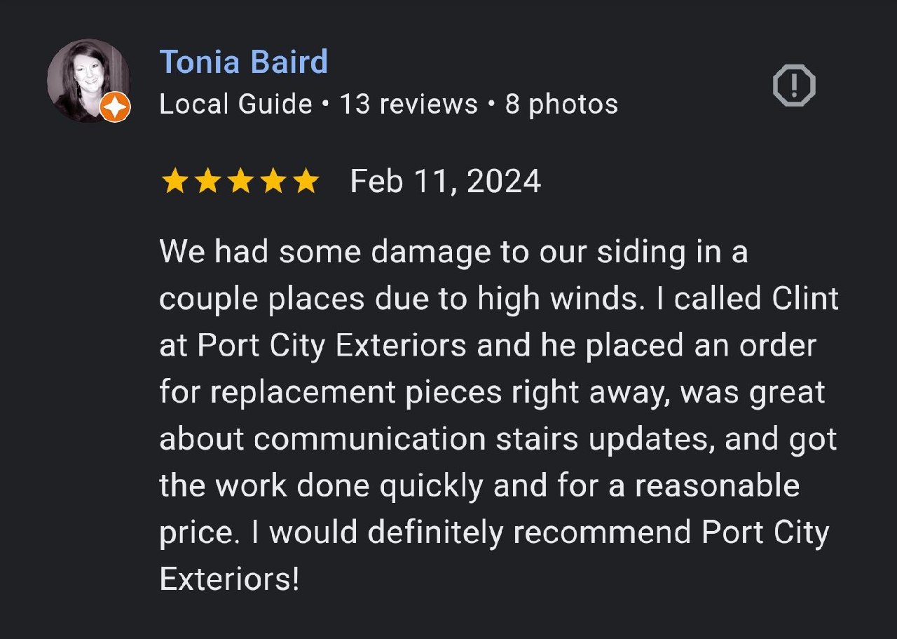 Google review from Tonia Baird